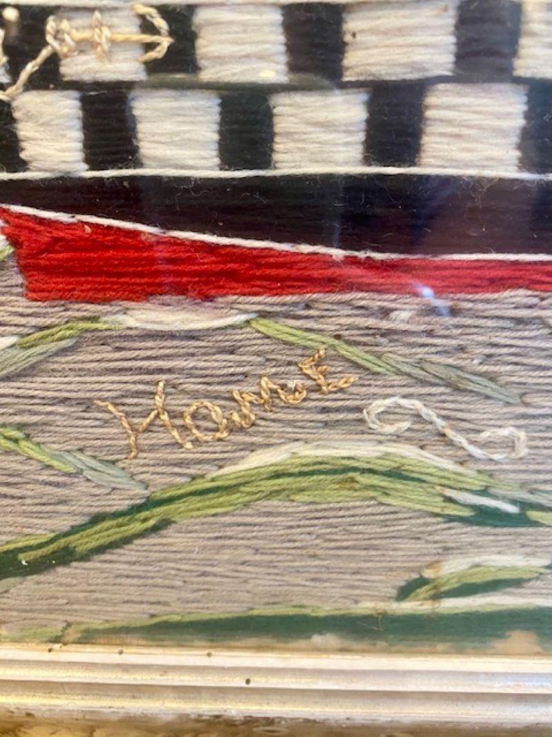 19th Century Sailor's Woolie of a British Brigantine, signed, in Decorated Frame 1
