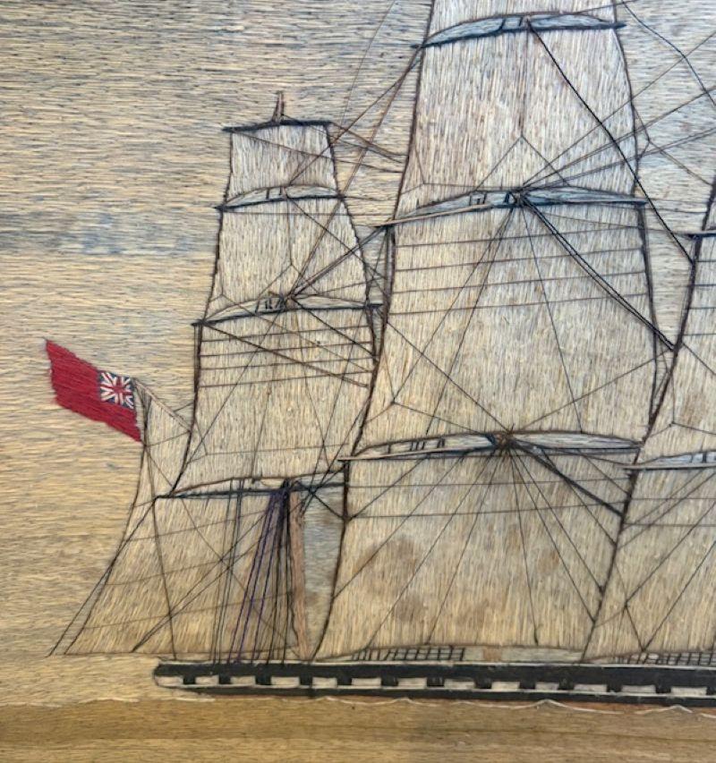 Folk Art 19th Century sailor's Woolie of a British Frigate, circa 1870 For Sale