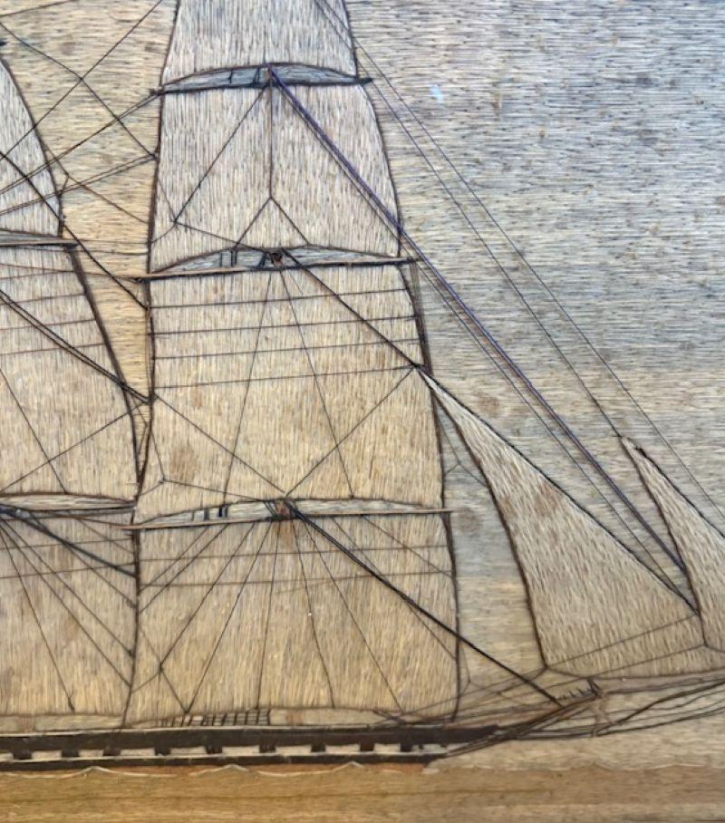 Hand-Crafted 19th Century sailor's Woolie of a British Frigate, circa 1870 For Sale