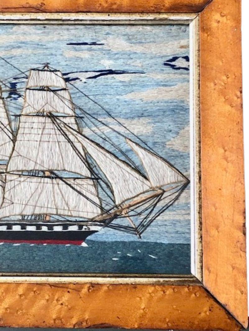 Fait main Laine de matelot du XIXe siècle représentant une frégate britannique battant pavillon rouge, vers 1850 en vente