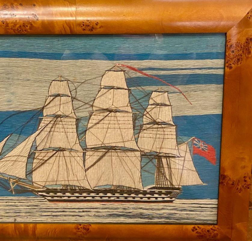 Folk Art 19th Century Sailor's Woolie of a British Ship-of-the-Line, circa 1860
