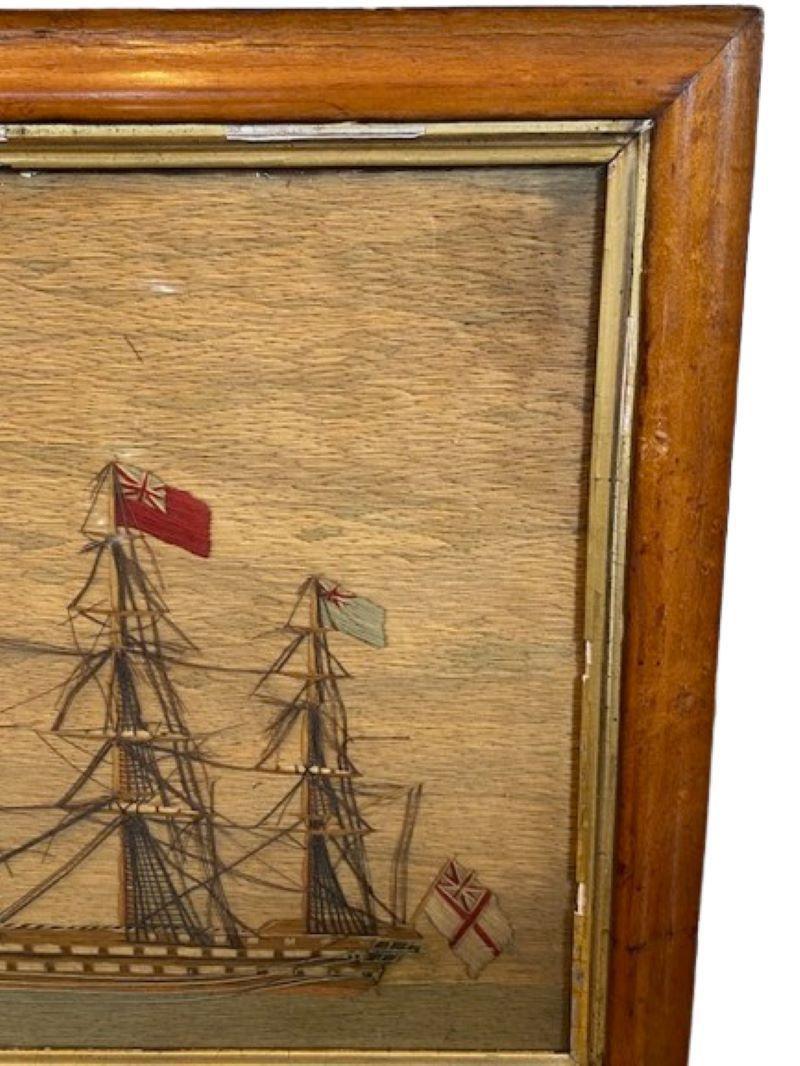 Anglais Laine de matelot du XIXe siècle représentant un navire de ligne à deux ponts, vers 1850 en vente