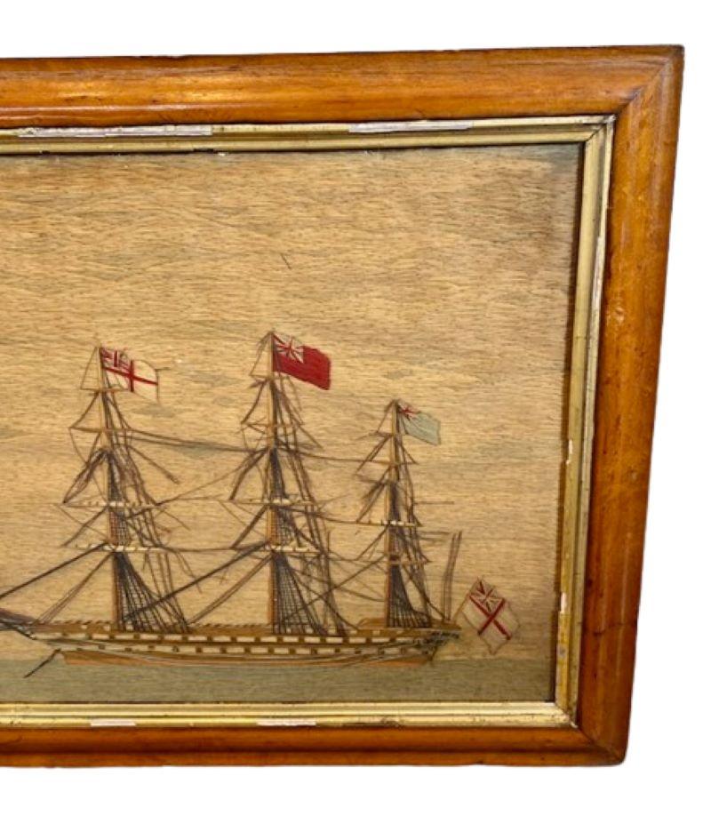 Fait main Laine de matelot du XIXe siècle représentant un navire de ligne à deux ponts, vers 1850 en vente