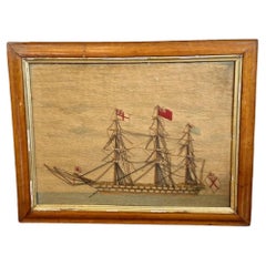 Antique 19th Century Sailor's Woolie of a Double Decker Ship of the Line, circa 1850
