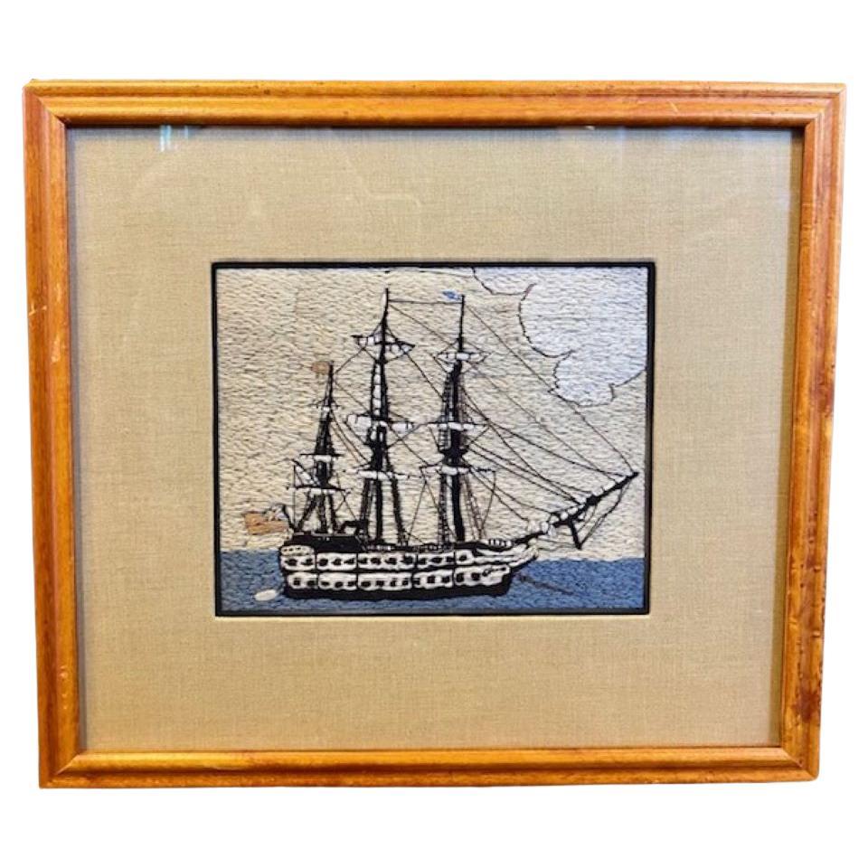 Petite 19th C. Sailor's Woolie of a Double Decker Ship of the Line, circa 1860