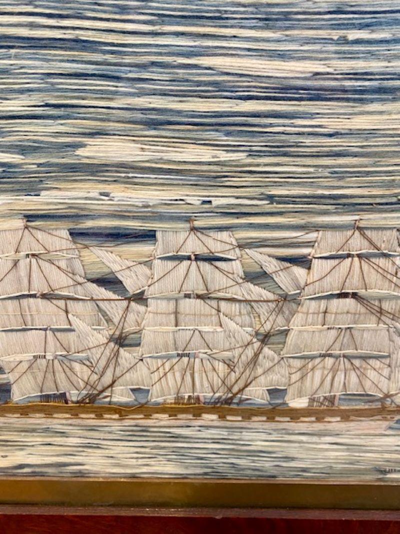 Artisanat Laine de marin du XIXe siècle représentant une barque à quatre mâts, signée par le fabricant, vers 1880 en vente
