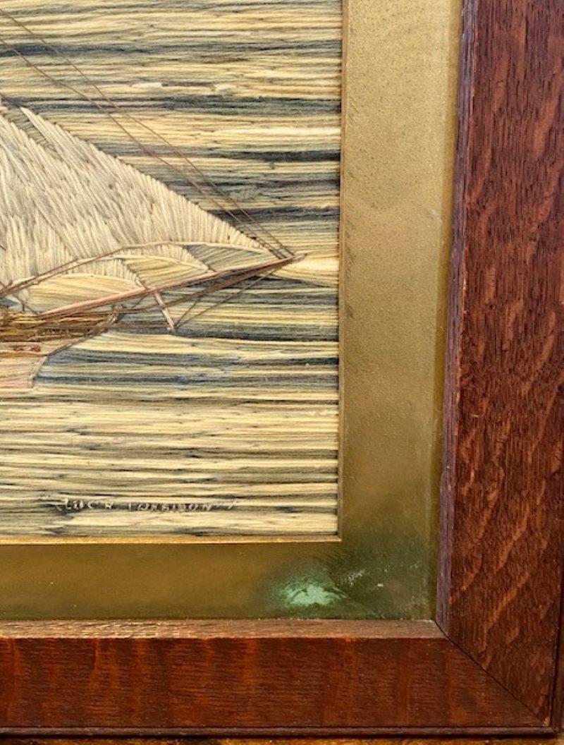Fait main Laine de marin du XIXe siècle représentant une barque à quatre mâts, signée par le fabricant, vers 1880 en vente