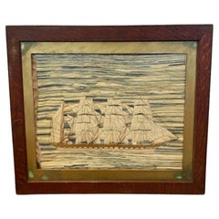 19th Century Sailor's Woolie of a Four Masted Barque, signed by maker, ca 1880