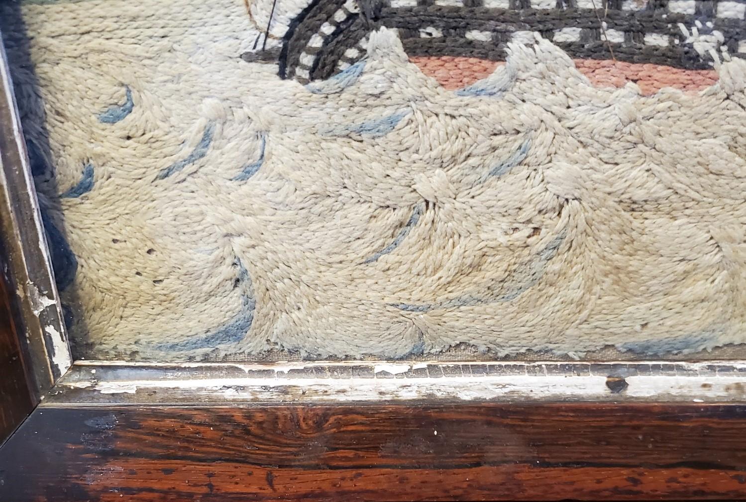 Hand-Crafted 19th Century Sailor's Woolie of a Ship in Heavy Seas, circa 1840