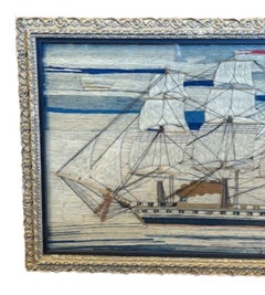 19th Century Sailor's Woolie of a Steam Frigate Under Good Head of Steam