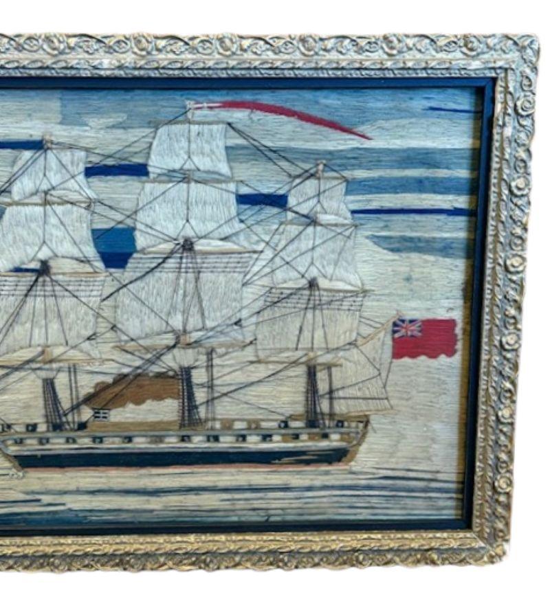 Hand-Crafted 19th Century Sailor's Woolie of a Steam Frigate Under Good Head of Steam For Sale