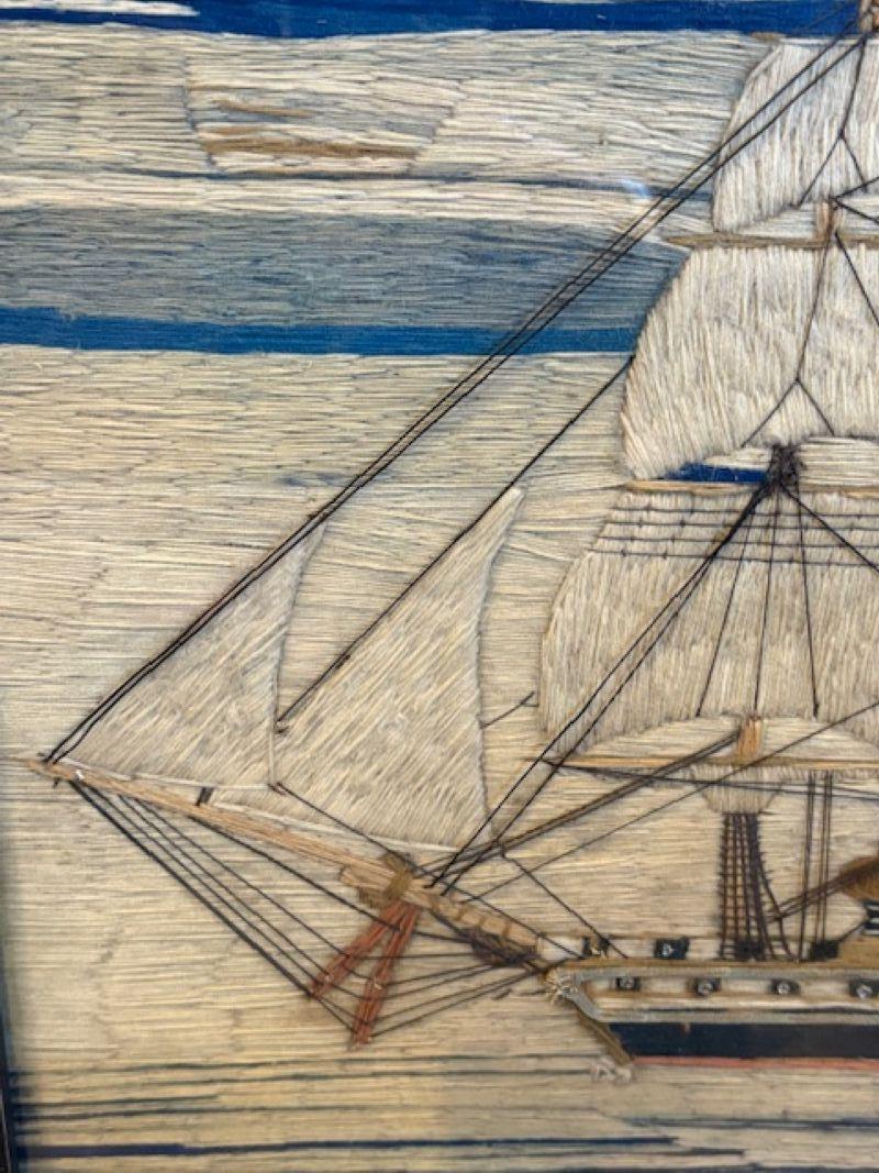 19th Century Sailor's Woolie of a Steam Frigate Under Good Head of Steam In Good Condition For Sale In Nantucket, MA
