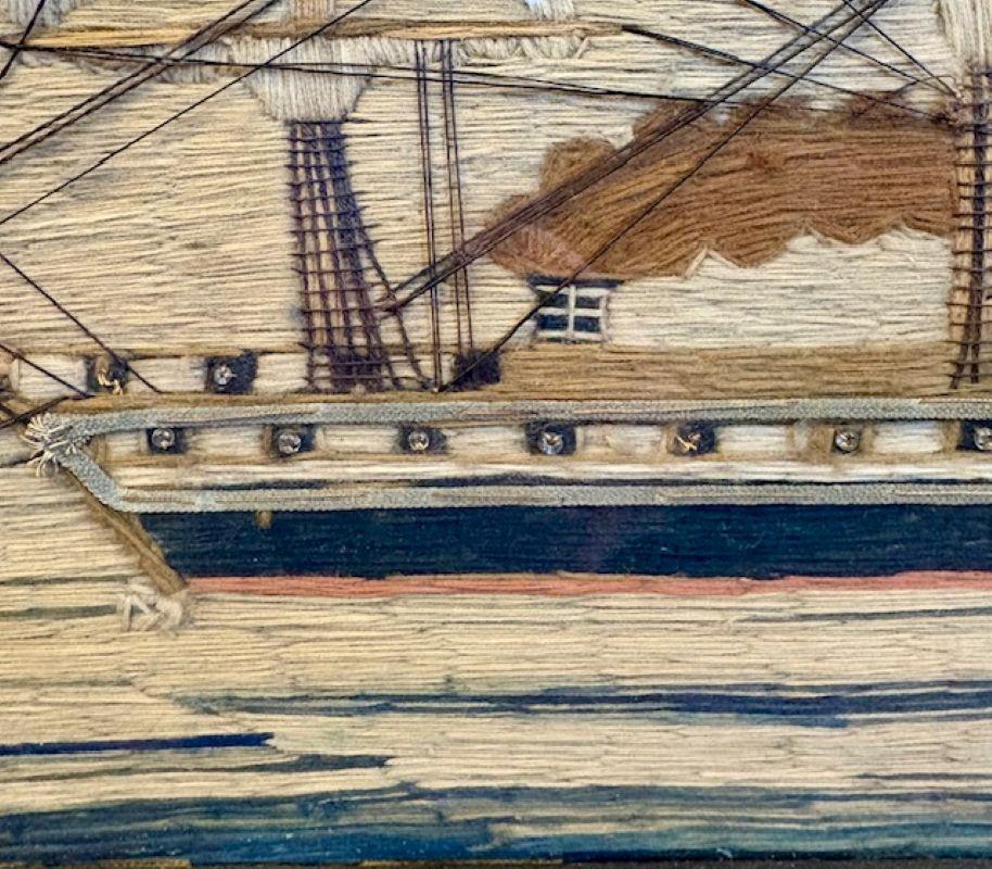 Late 19th Century 19th Century Sailor's Woolie of a Steam Frigate Under Good Head of Steam For Sale