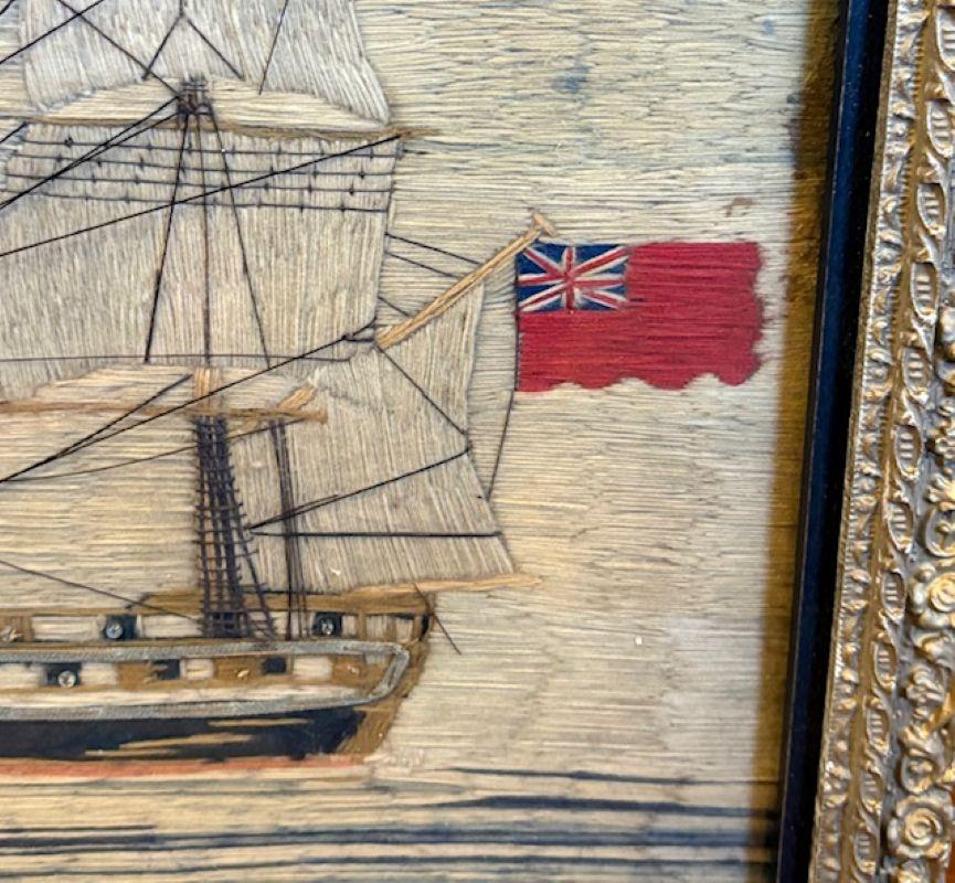 19th Century Sailor's Woolie of a Steam Frigate Under Good Head of Steam For Sale 1