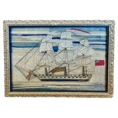 19th Century Sailor's Woolie of a Steam Frigate Under Good Head of Steam