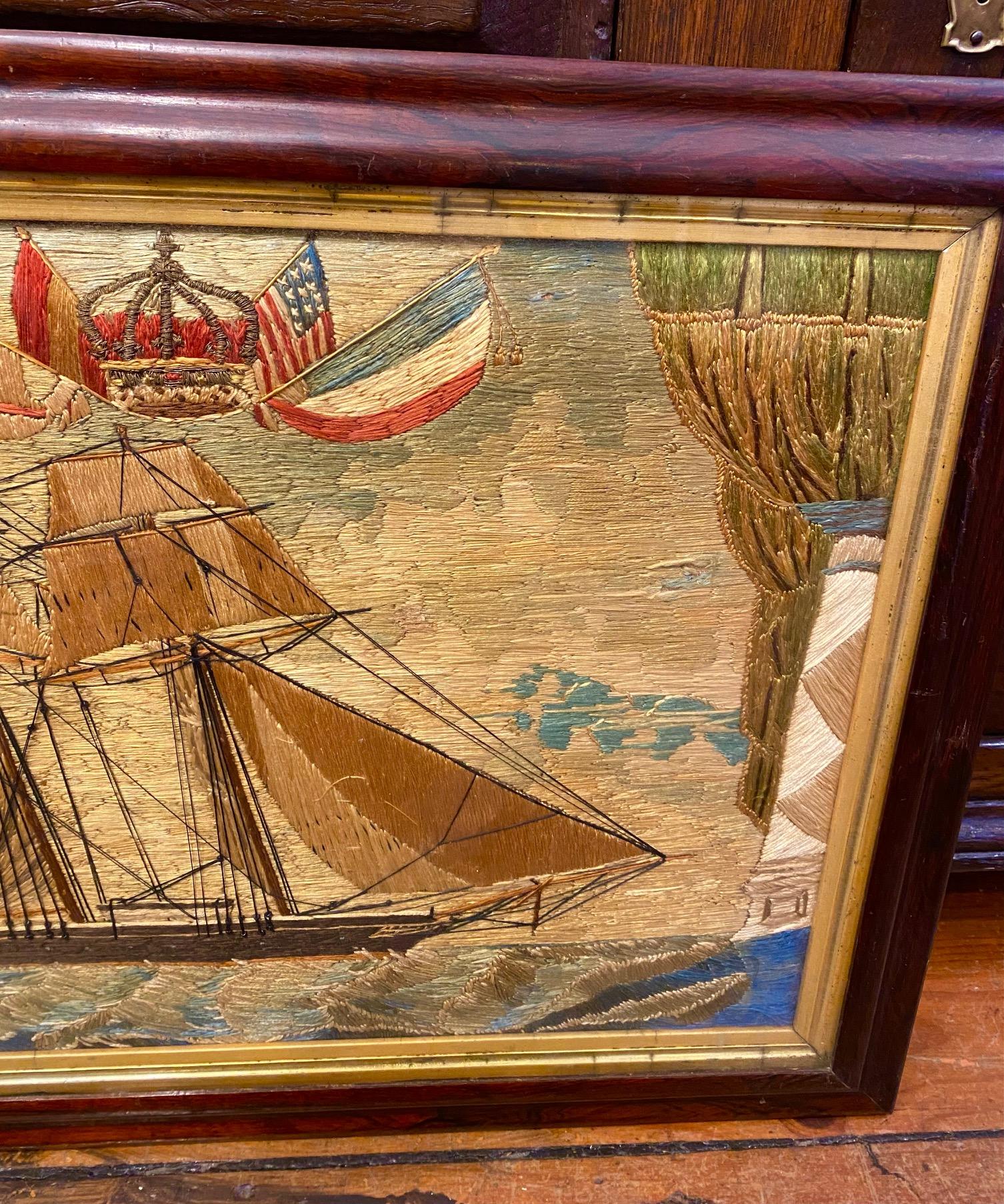 Folk Art 19th Century Sailor's Woolie of a Topsail Schooner, circa 1860