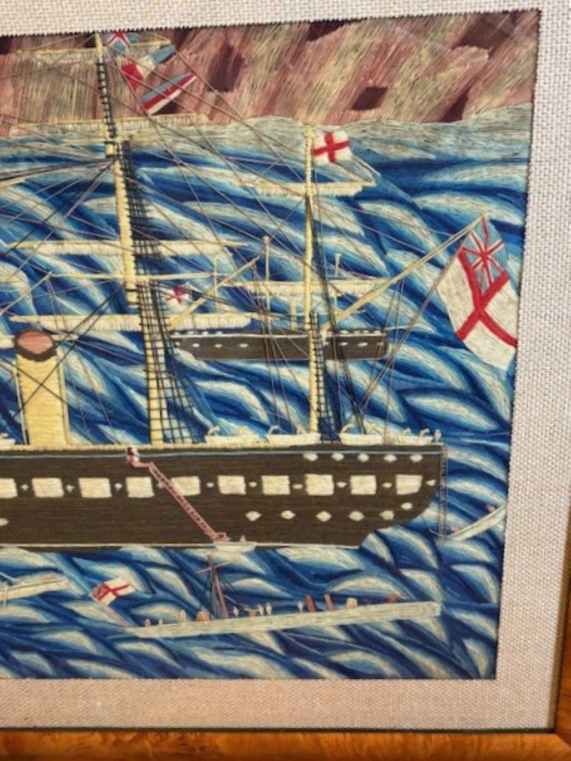 Hand-Crafted 19th Century Sailor's Woolie of British Fleet in The Solent, circa 1870.