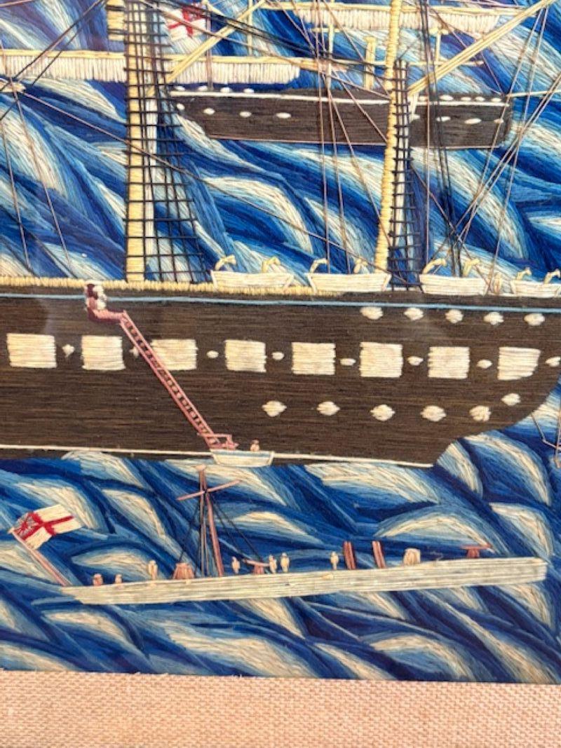19th Century Sailor's Woolie of British Fleet in The Solent, circa 1870. In Good Condition In Nantucket, MA