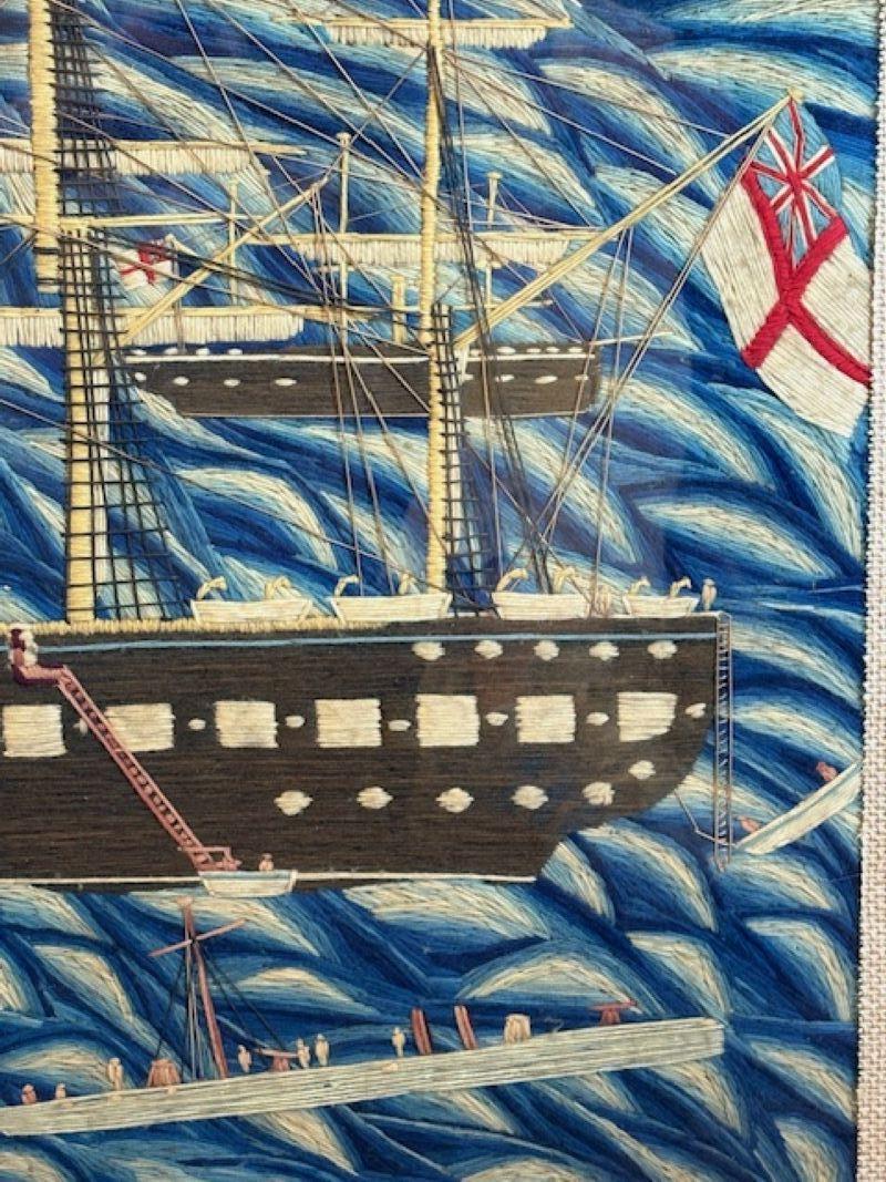 Late 19th Century 19th Century Sailor's Woolie of British Fleet in The Solent, circa 1870.