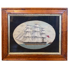 19th Century Sailor's Woolie of Double Decker Ship of the Line, circa 1860