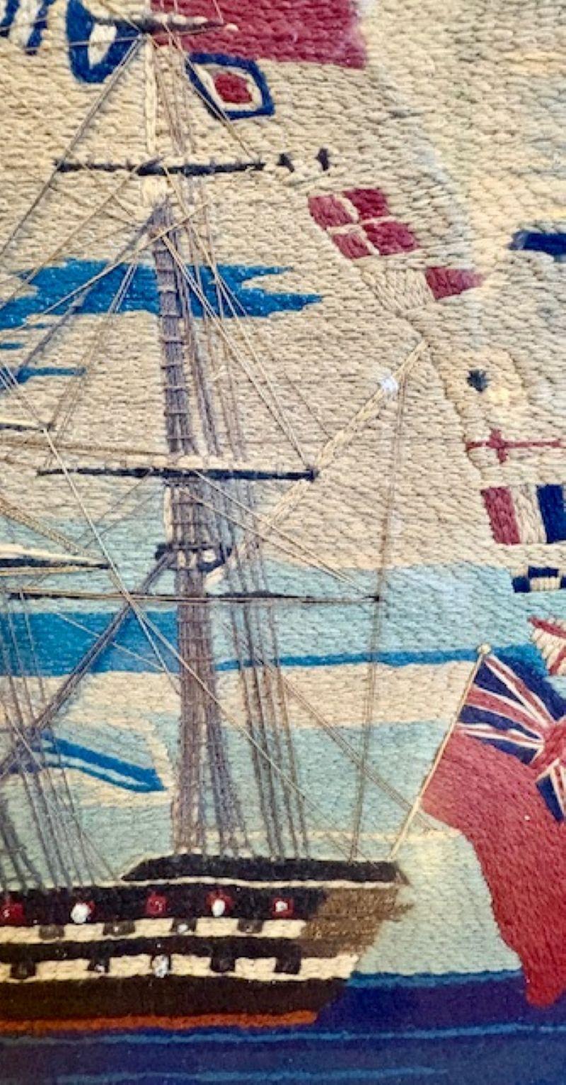 19th Century Sailor's Woolie of Flag Bedecked Triple Decker Ship of the Line For Sale 3
