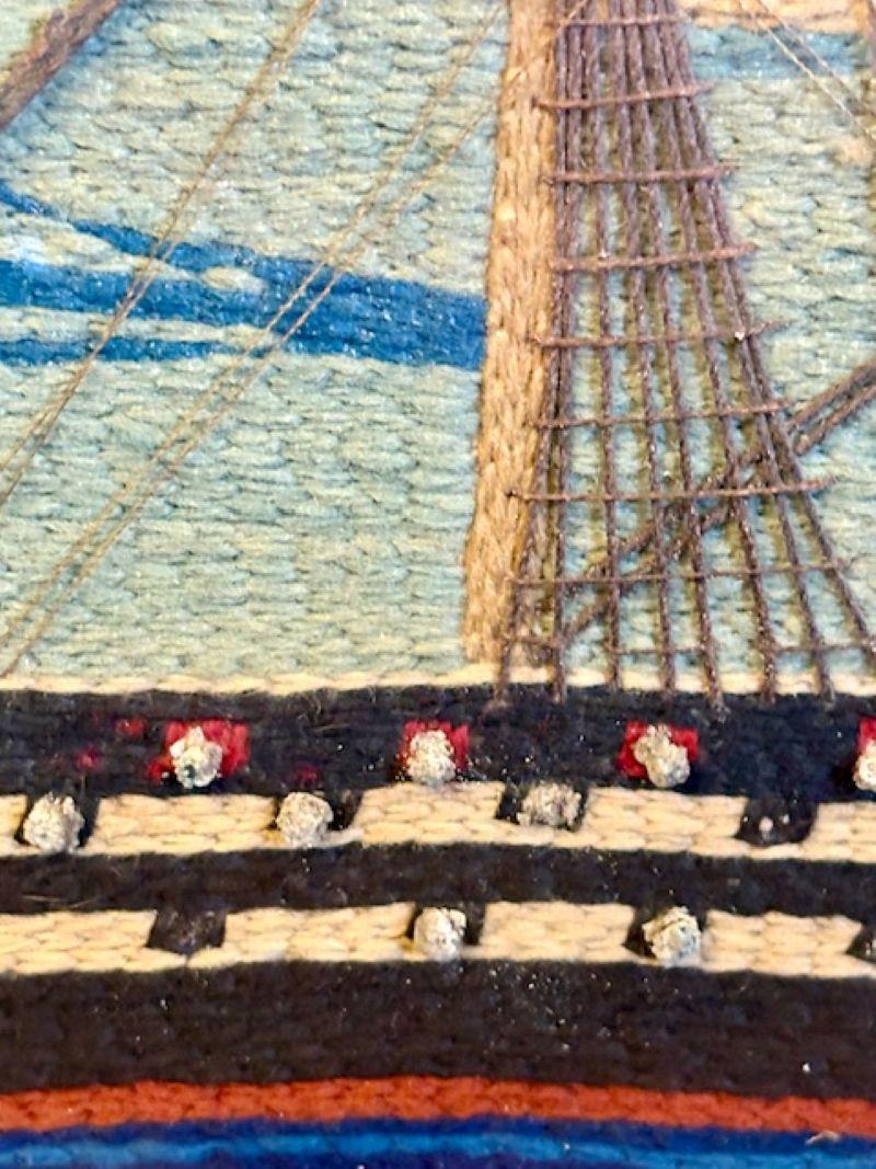 19th Century Sailor's Woolie of Flag Bedecked Triple Decker Ship of the Line For Sale 1