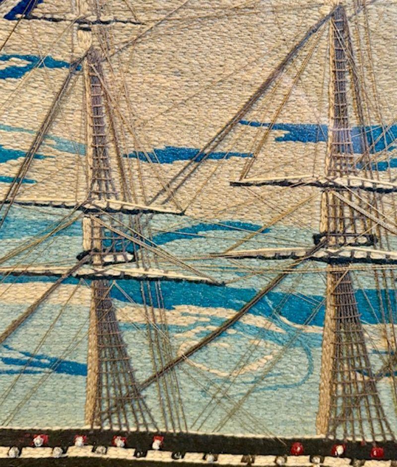 19th Century Sailor's Woolie of Flag Bedecked Triple Decker Ship of the Line For Sale 2
