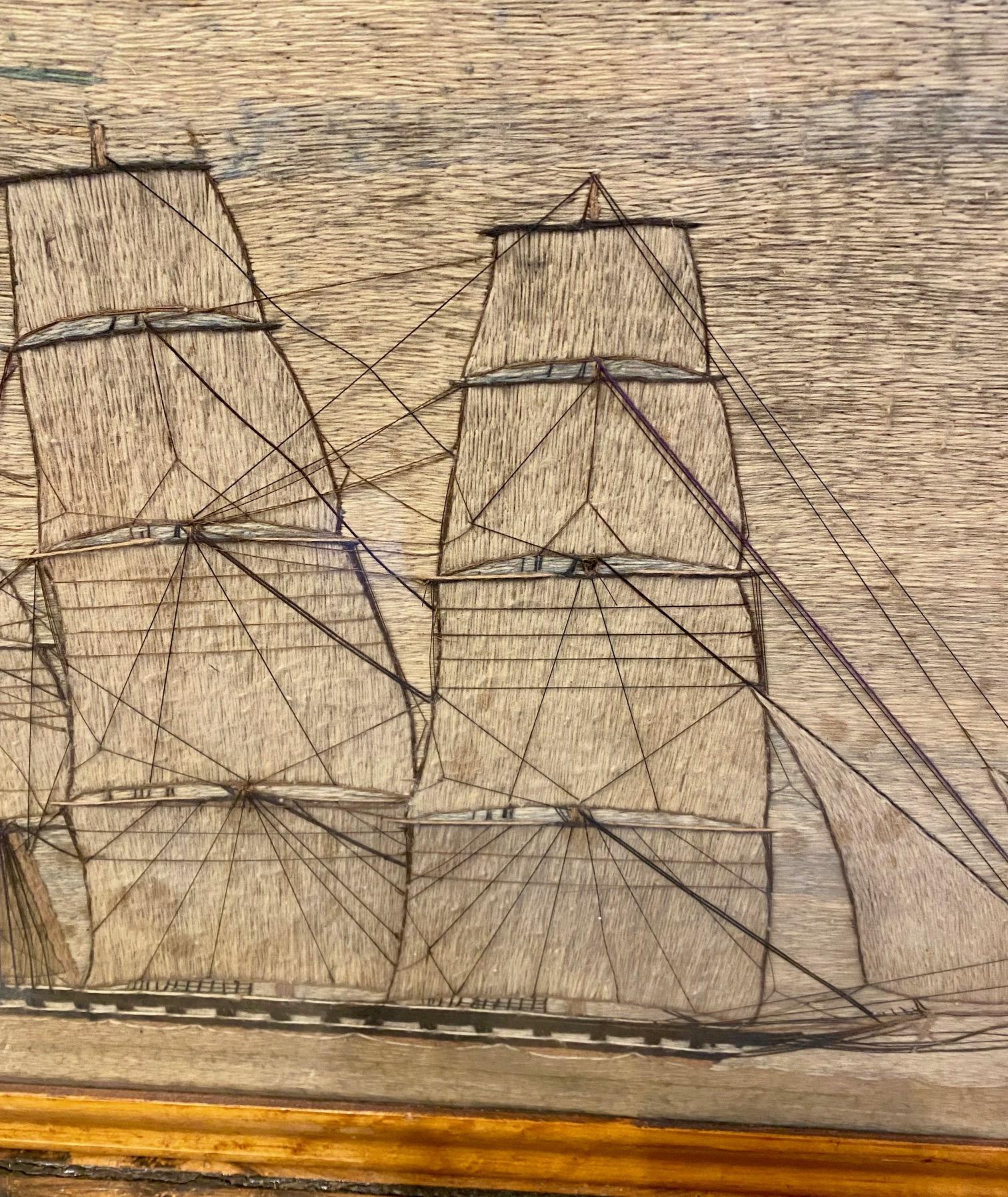 Seemannswolle des 19. Jahrhunderts, Fregatte, um 1840 (Volkskunst) im Angebot