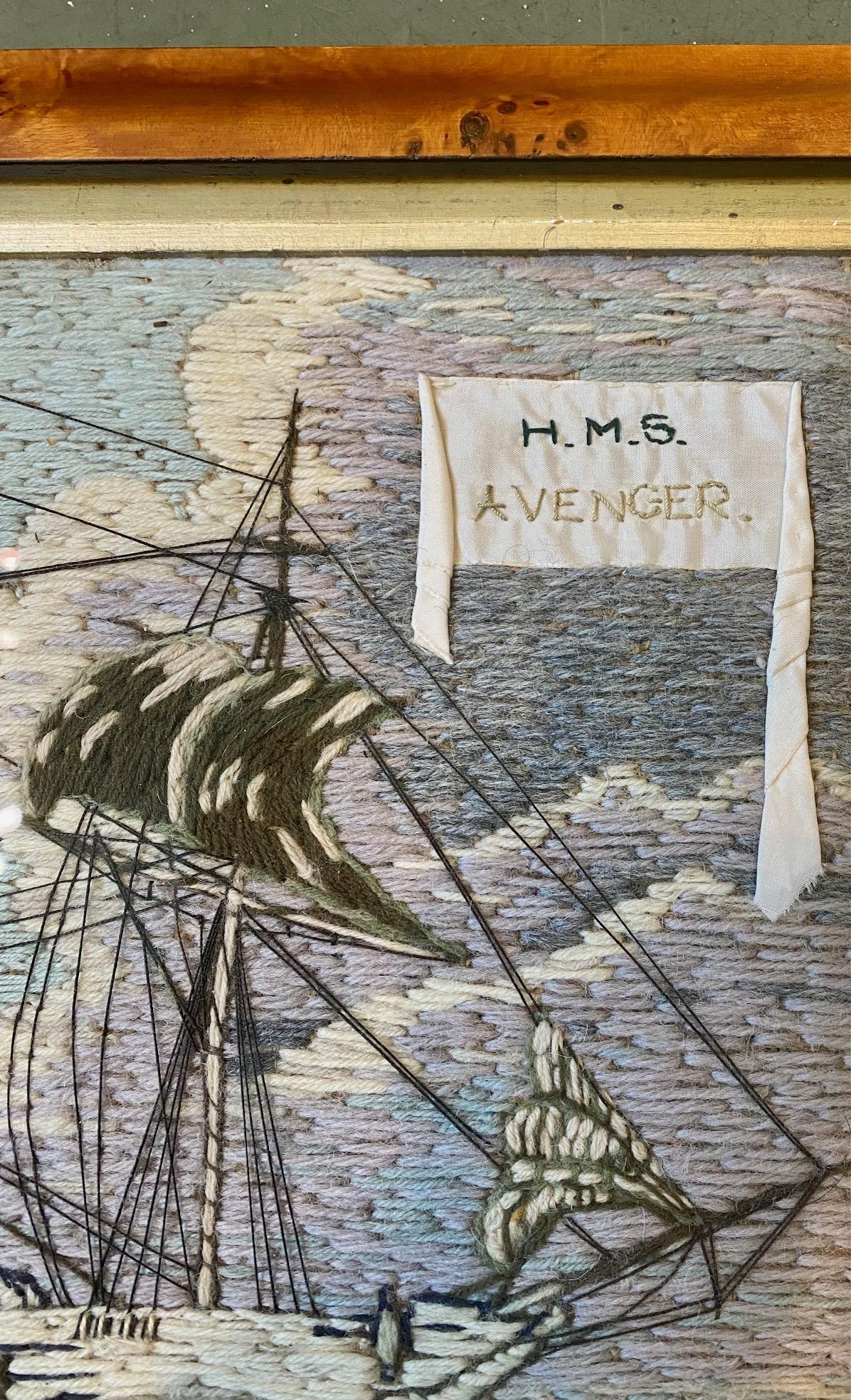 Folk Art 19th Century Sailor's Woolie of HMS Avenger, circa 1847 For Sale