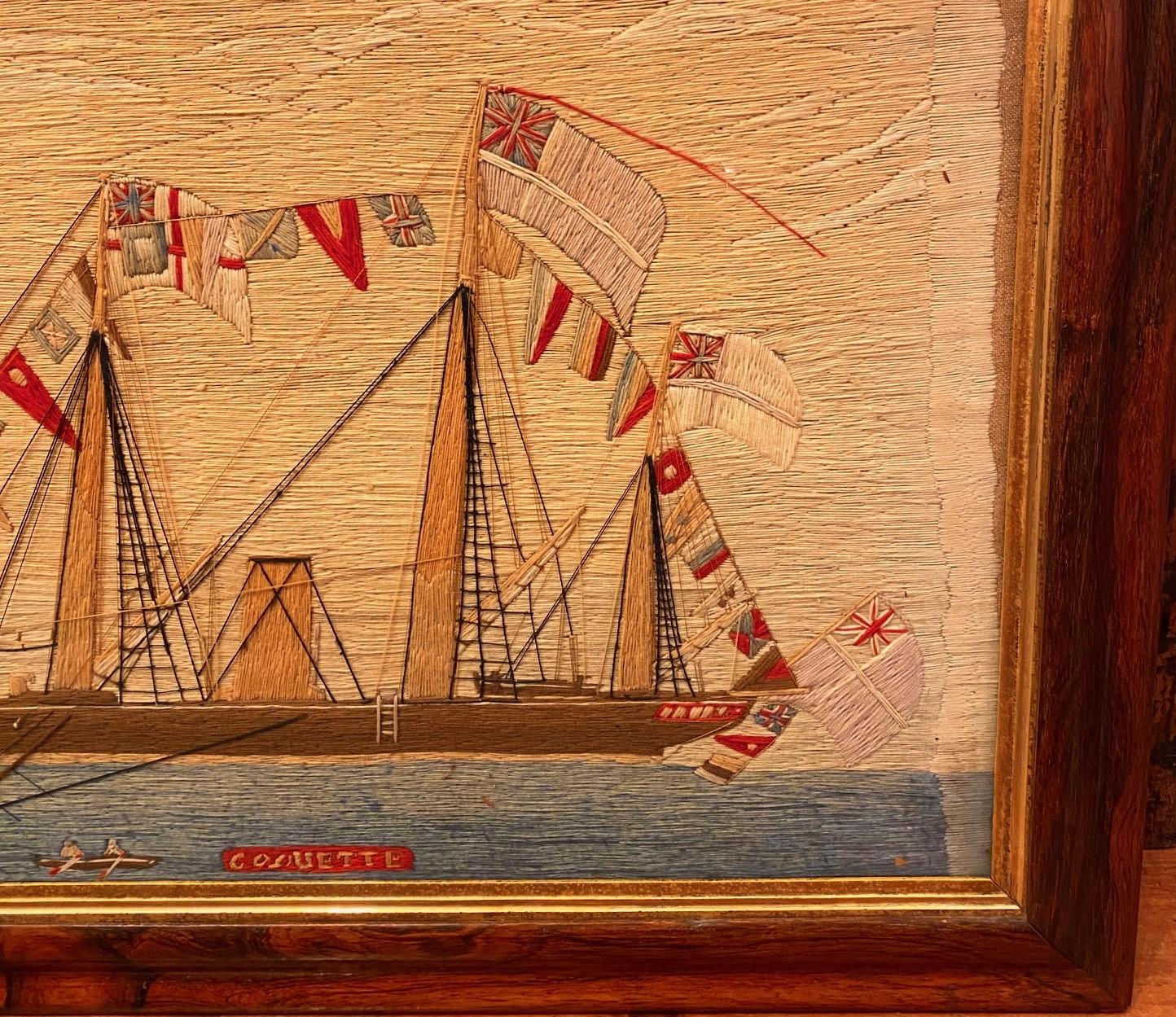 Laine de marin du XIXe siècle représentant le bateau à vapeur 