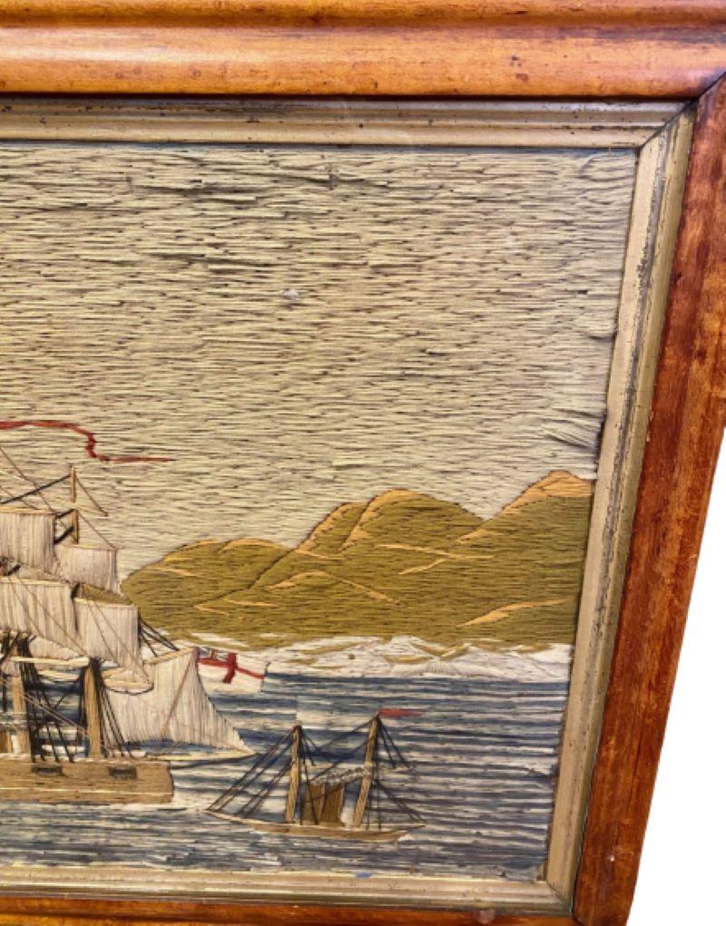 English 19th Century Sailor's Woolie with an Auxiliary Ship and Schooner, circa 1880 For Sale