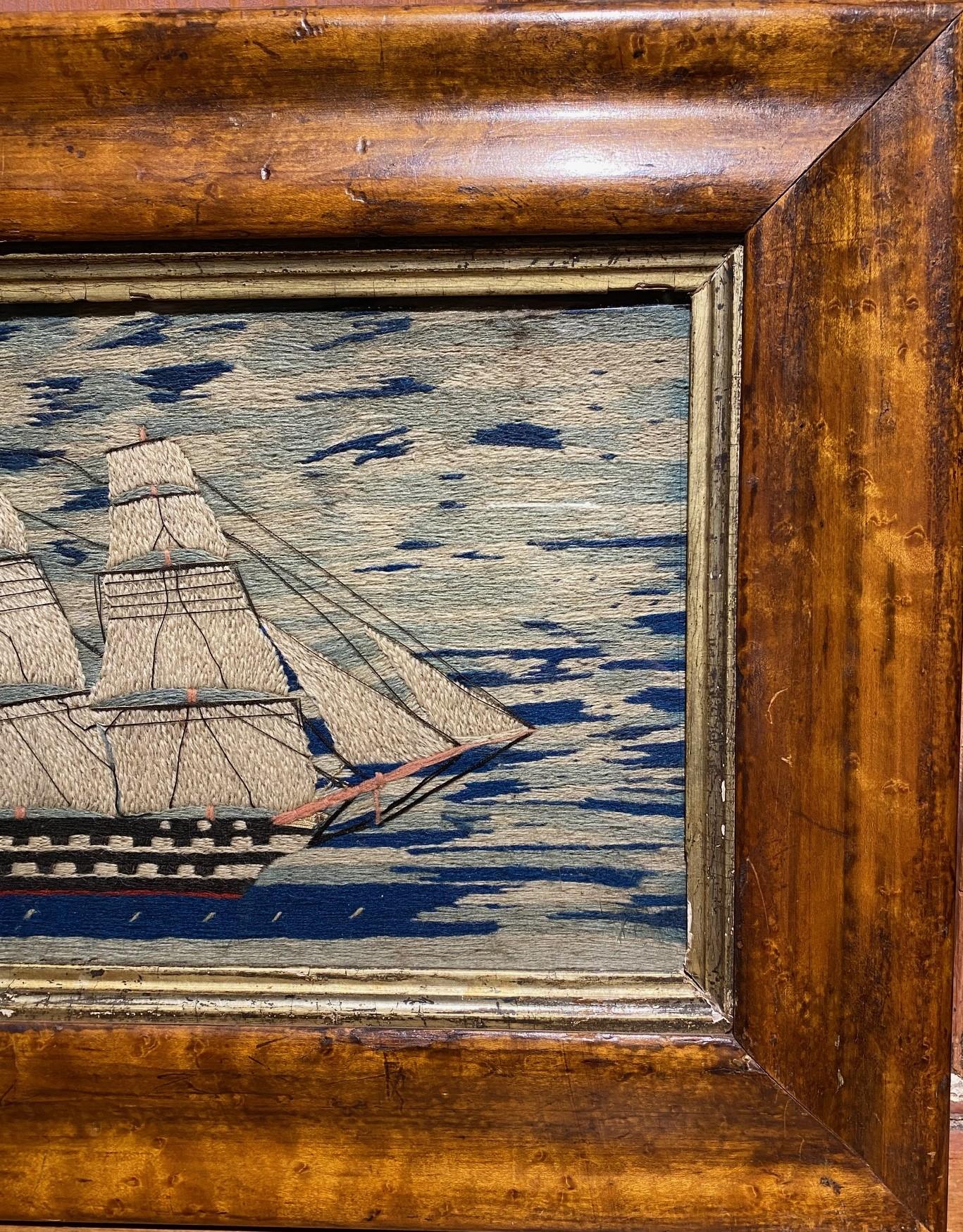 English 19th Century Sailor's Woolie with Double Decker Ship of the Line