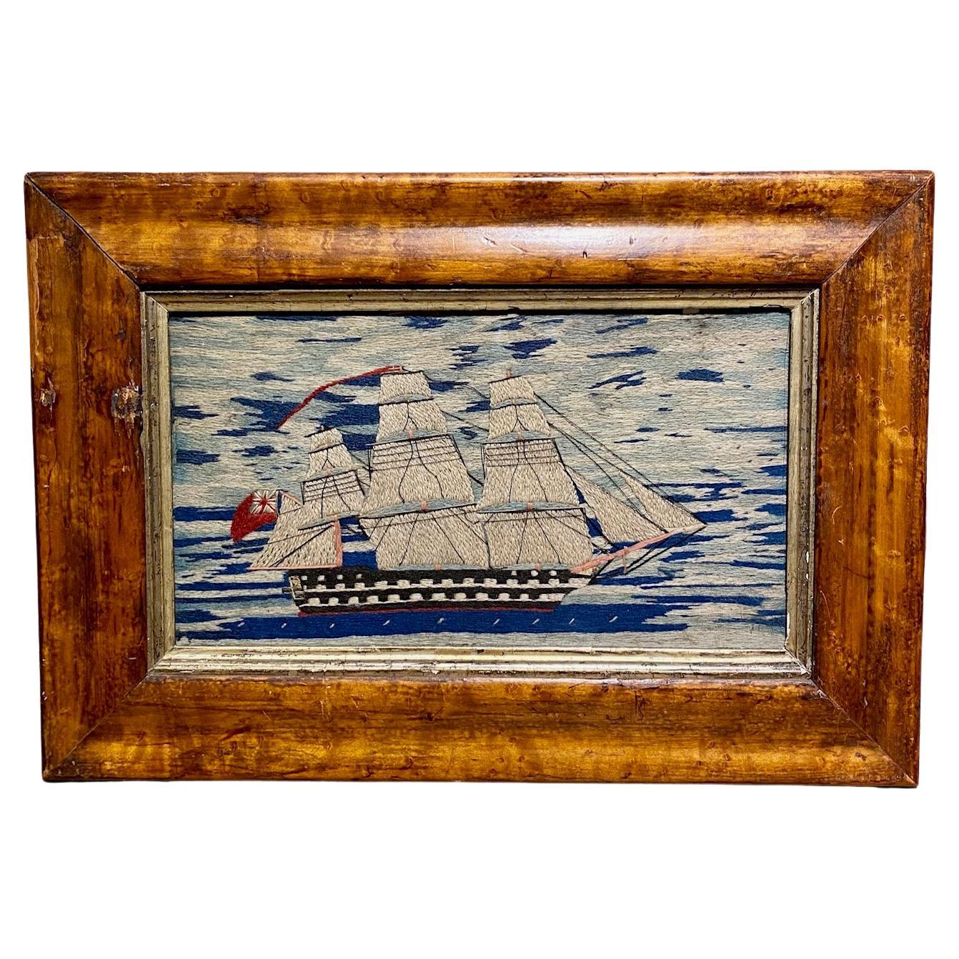 19th Century Sailor's Woolie with Double Decker Ship of the Line