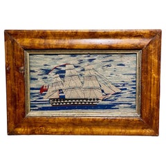 Antique 19th Century Sailor's Woolie with Double Decker Ship of the Line