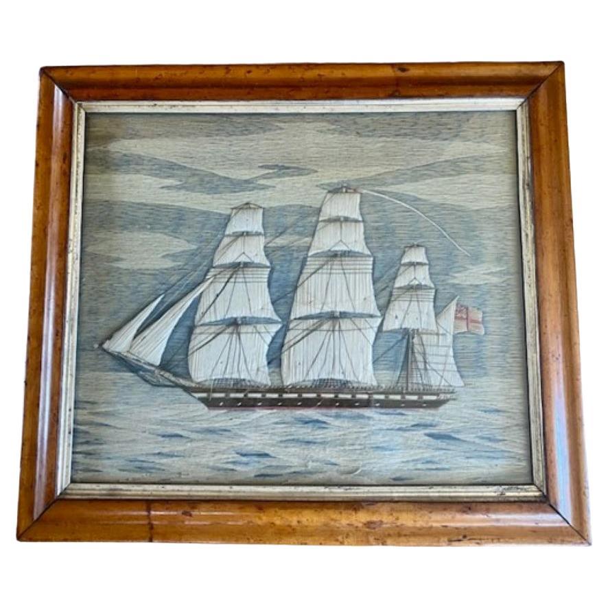 Laine de marin du 19e siècle avec voiles Trapunto en vente