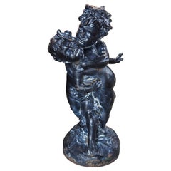 Antique Salin French Neoclassical Cast Iron Garden Sculpture Statue Cherub 34"