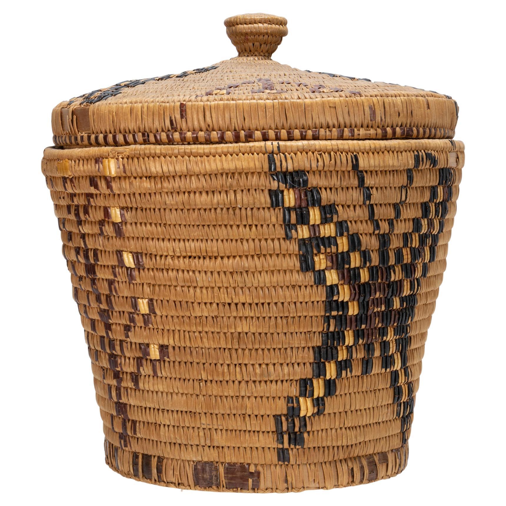 19th Century Salish Native Lidded Basket For Sale