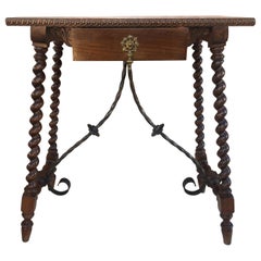 19th Century Salomonic Baroque Side Table with Carved Top and Drawer