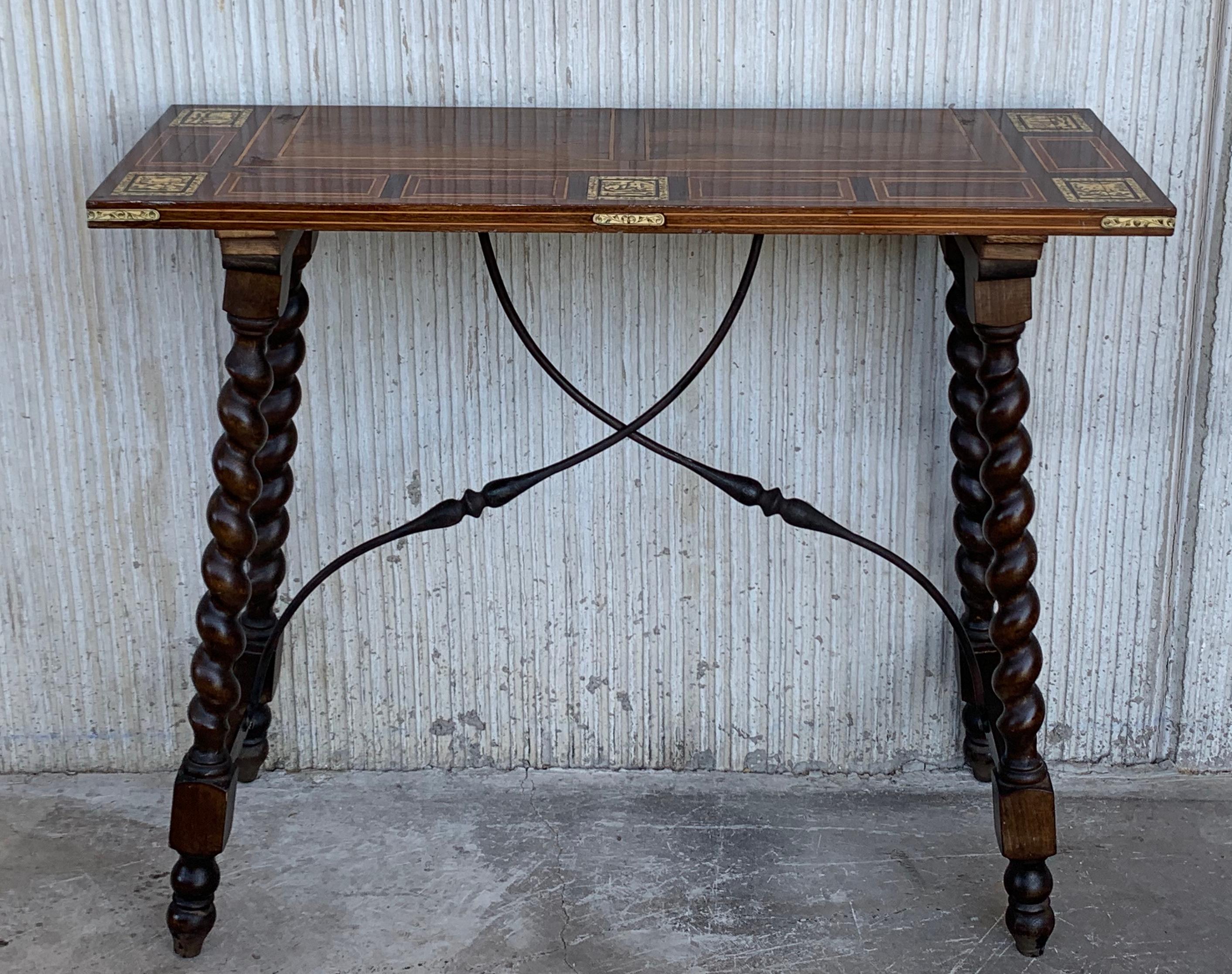 19th Century Salomonic Baroque Side Table with Inlays, Marquetry & Stretchers 8