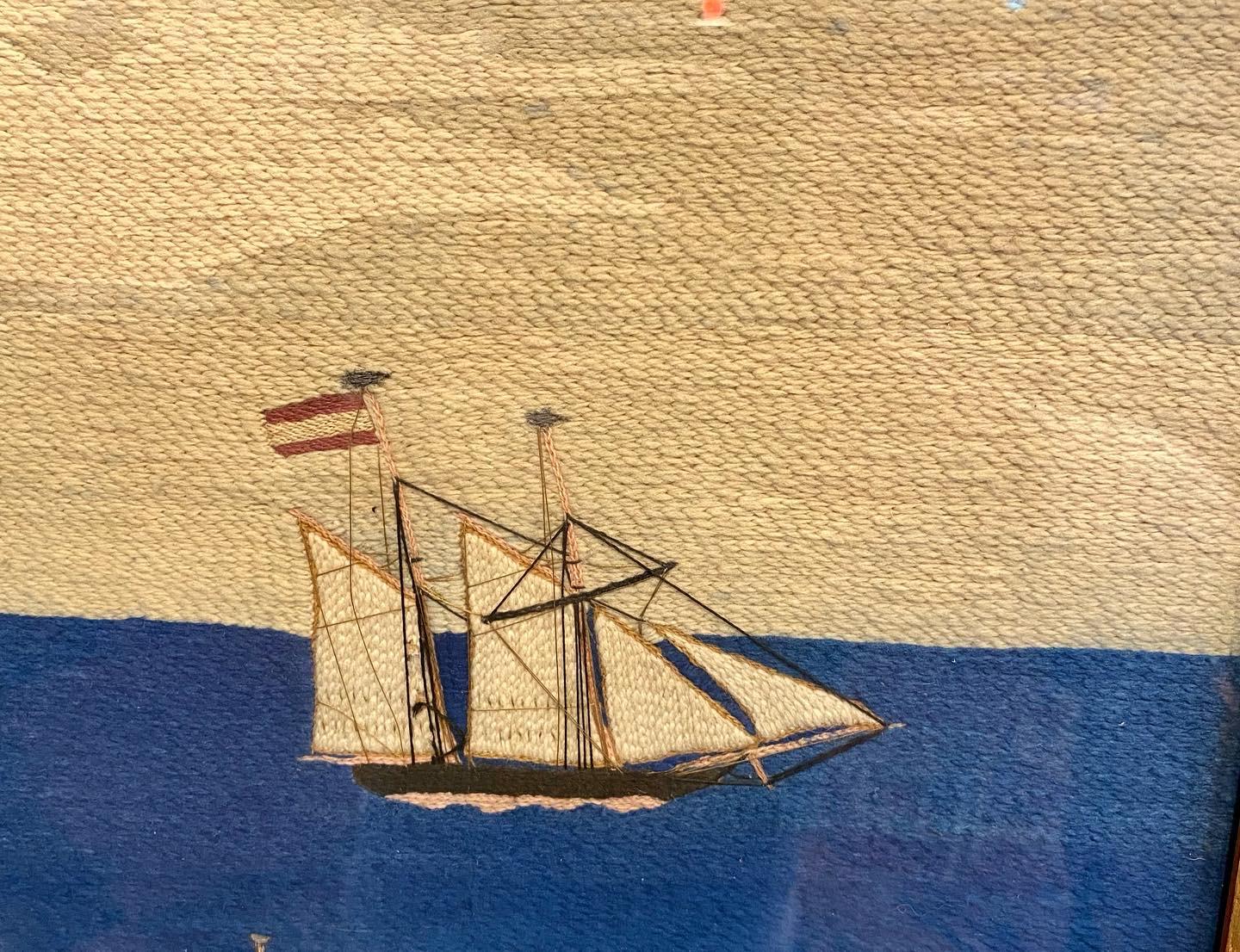 Folk Art 19th Century Sailor's Woolie with Four Ships, circa 1890
