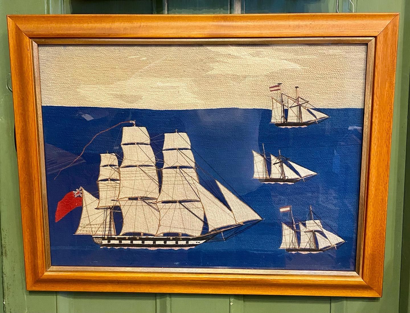 English 19th Century Sailor's Woolie with Four Ships, circa 1890