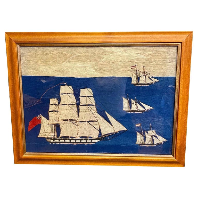 19th Century Sailor's Woolie with Four Ships, circa 1890 For Sale at
