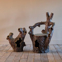 19th century Salt Glazed Faux Bois Strawberry Planters