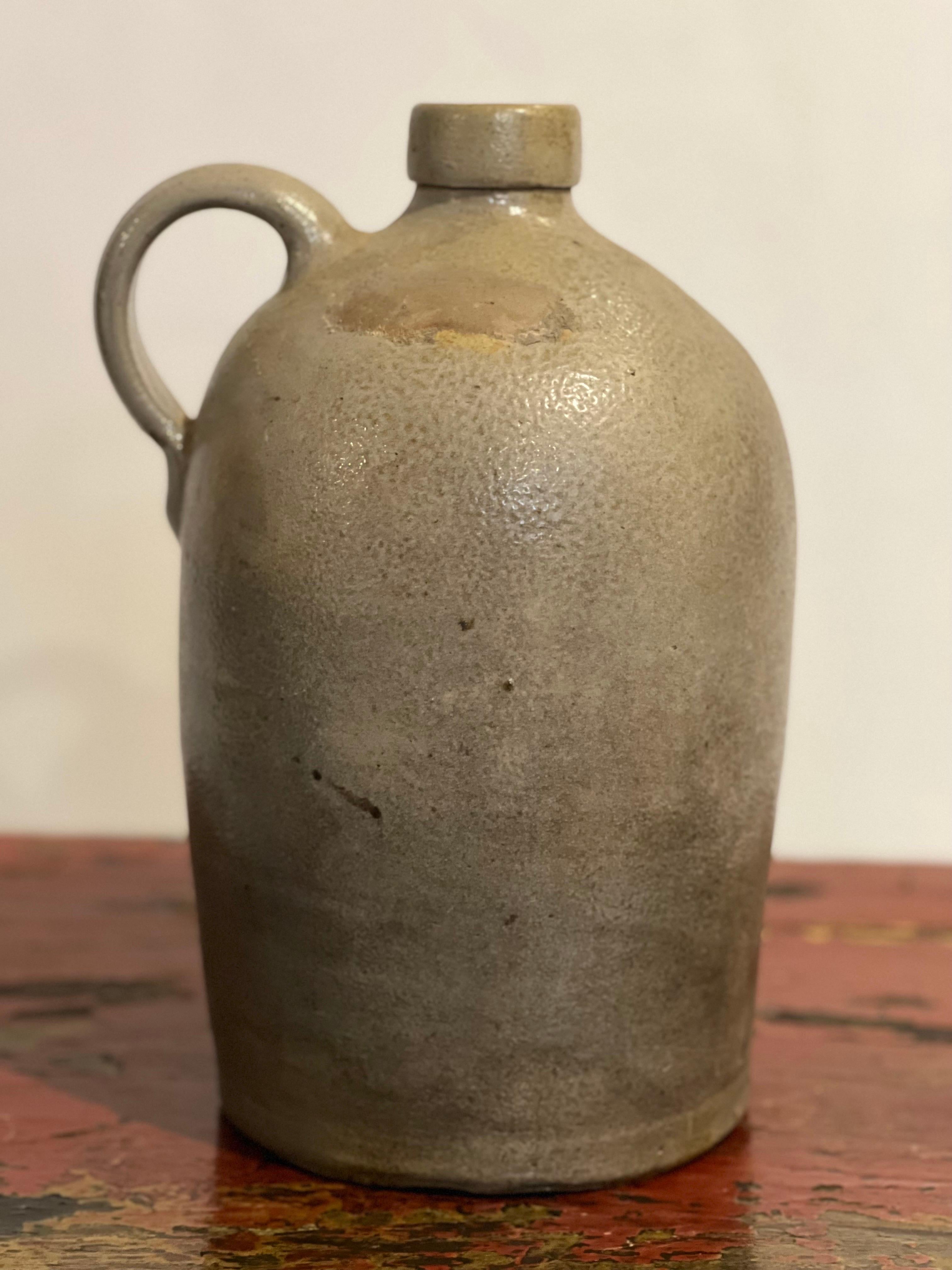 Primitive Antique 19th Century Salt Glazed Stoneware Jugs and Blacking Bottle, a Set For Sale