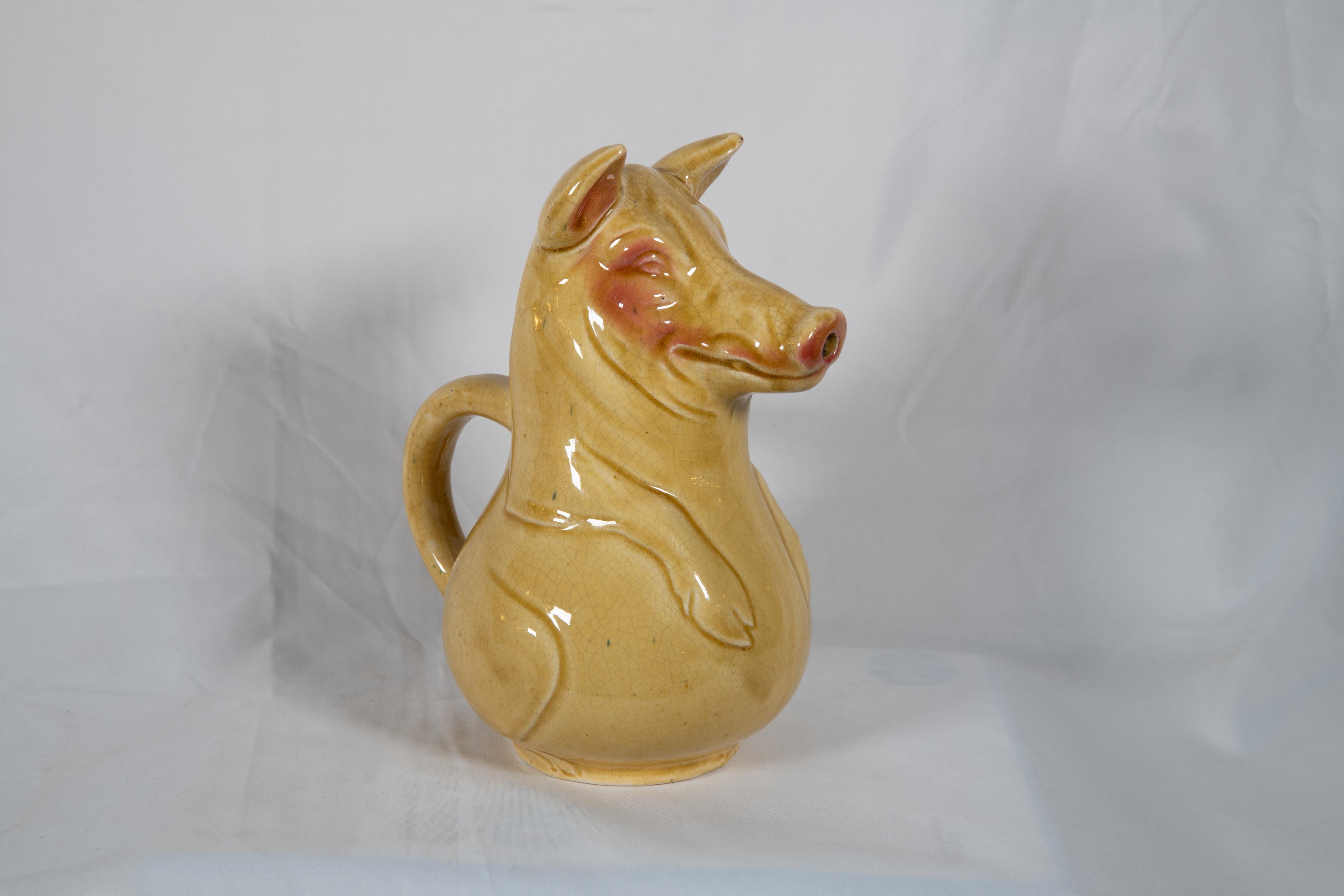 English 19th Century Saltglaze Pig Pitcher