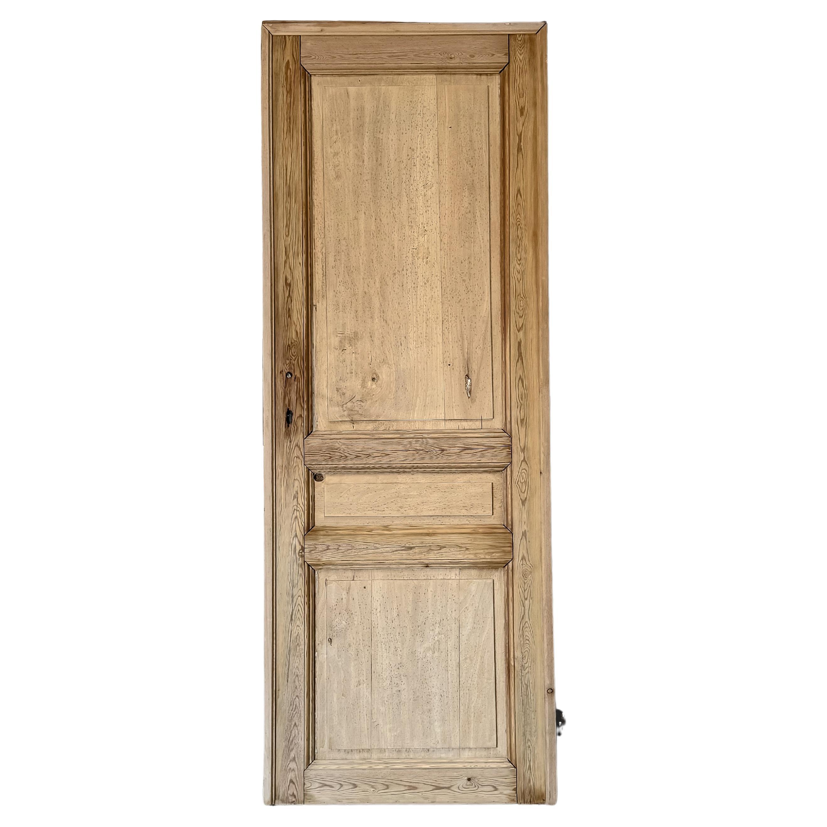 19th Century Salvaged Belgian 3 Panel Interior Pine Door