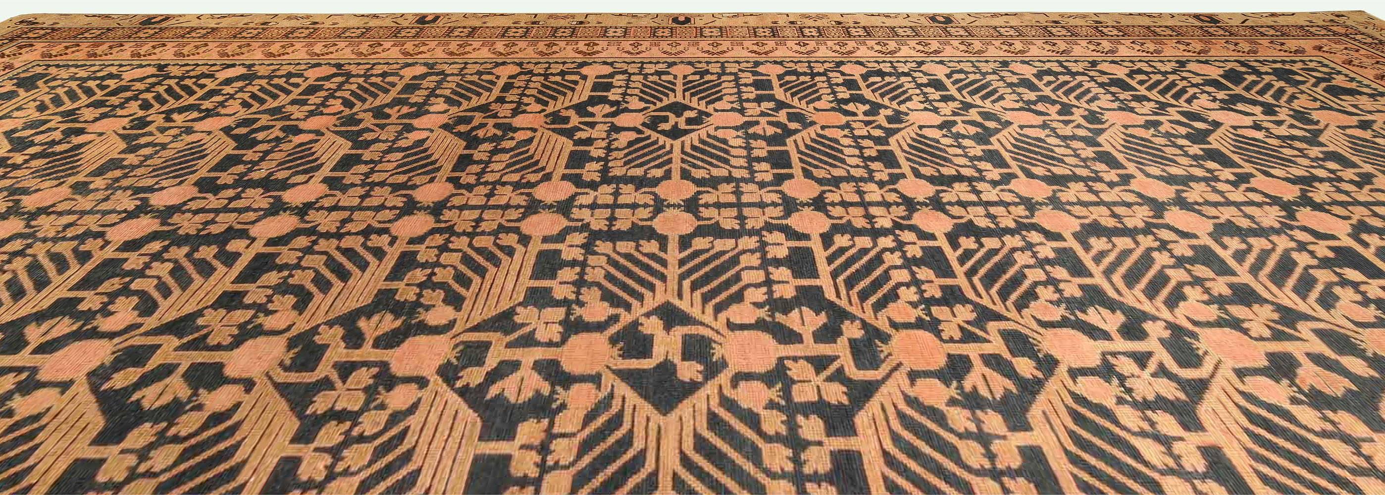Uzbek 19th Century Samarkand Khotan Handmade Wool Rug For Sale