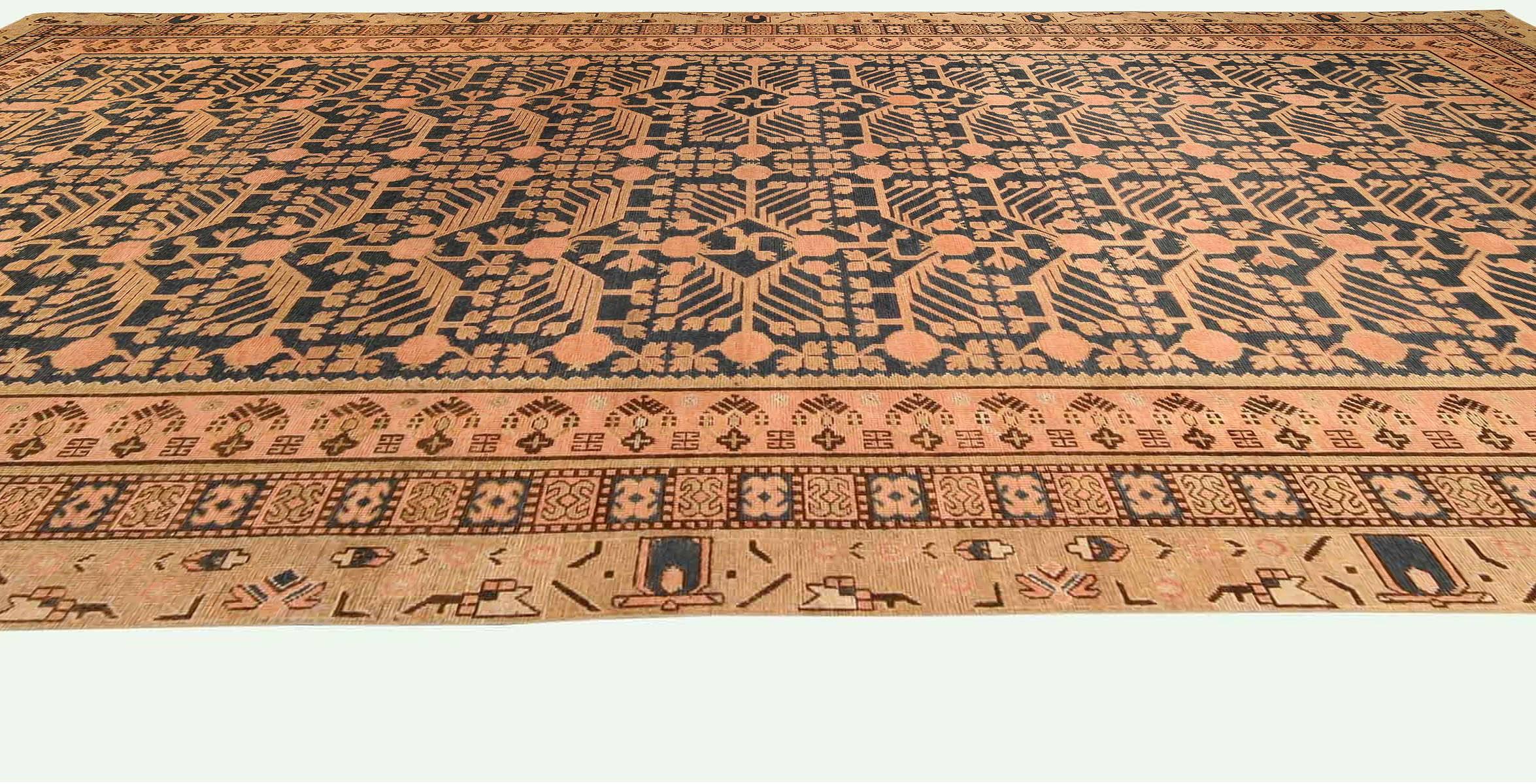 19th Century Samarkand Khotan Handmade Wool Rug For Sale 2