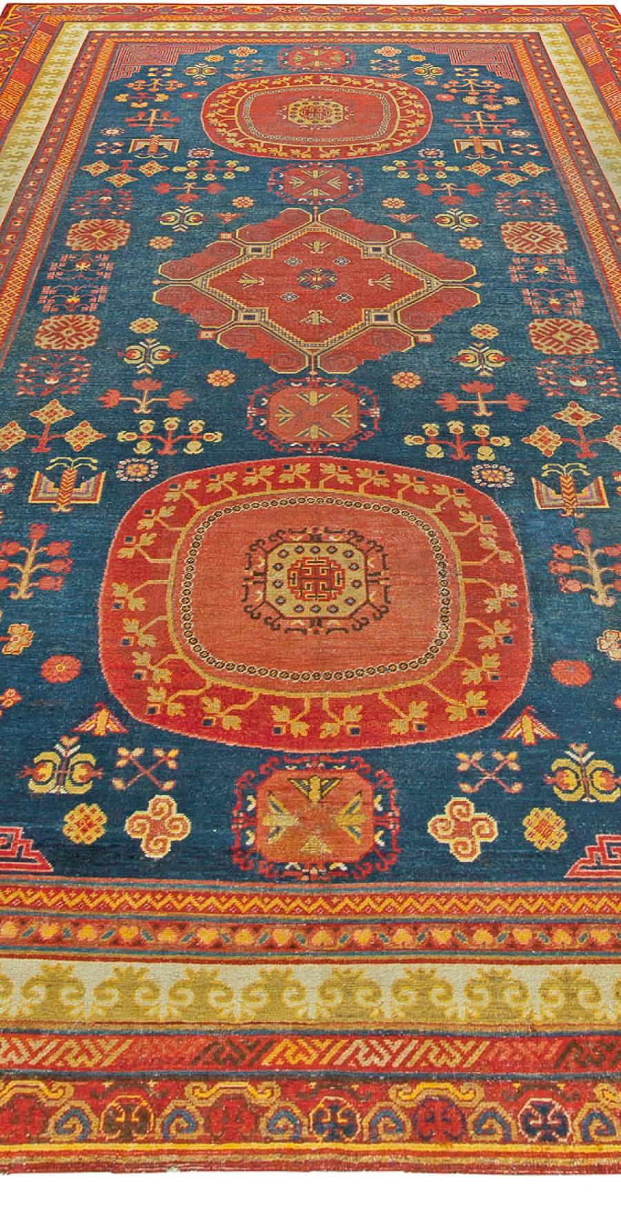 Uzbek 19th Century Samarkand Red and Blue Handmade Rug For Sale