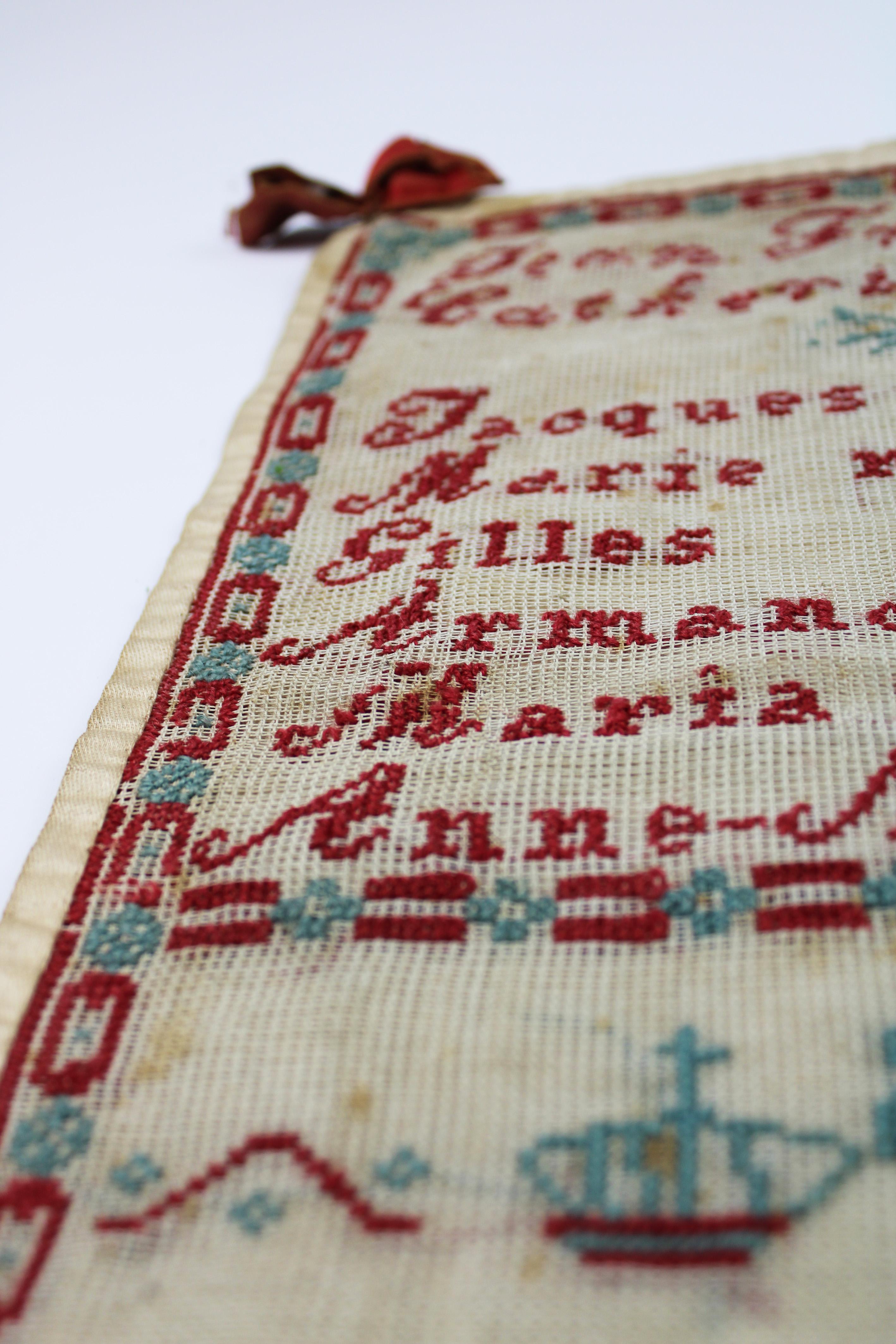 19th Century Sampler Off Family Tree 1888 by Anne Marie Frissen Belgium For Sale 1